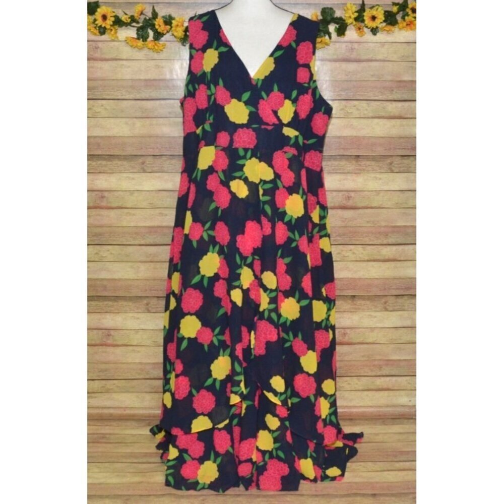 Jessica London Blue Floral Sleeveless Dress Plus Size 24 Flowy Ruffles Spring